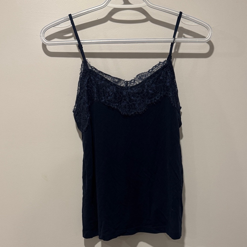 Chic Lace Trim Navy Cami Top